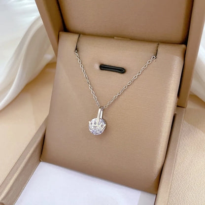 Lady Crown Titanium Steel Plating Inlay Zircon Pendant Necklace