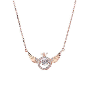 Lady Crown Wings Copper Inlay Artificial Gemstones Pendant Necklace