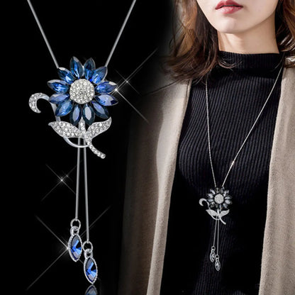 Lady Flower Alloy Glass Copper Plating Inlay Artificial Rhinestones Women's Sweater Chain