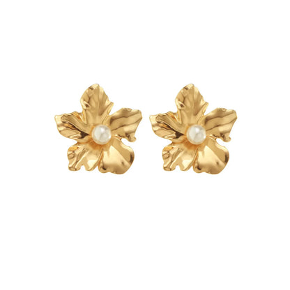 Lady Flower Alloy Plating Inlay Artificial Pearls Women'S Ear Studs