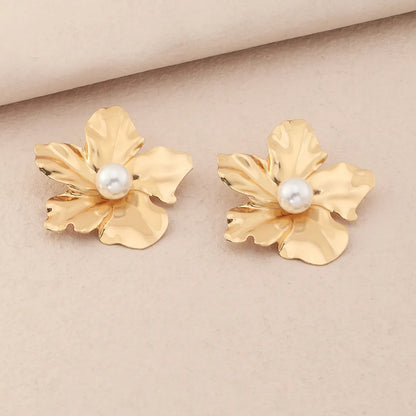 Lady Flower Alloy Plating Inlay Artificial Pearls Women'S Ear Studs