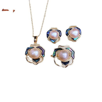 Lady Flower Copper Plating Inlay Freshwater Pearl Shell Jewelry Set