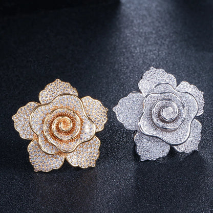 Lady Flower Copper Plating Inlay Zircon White Gold Plated Rhodium Plated Rings