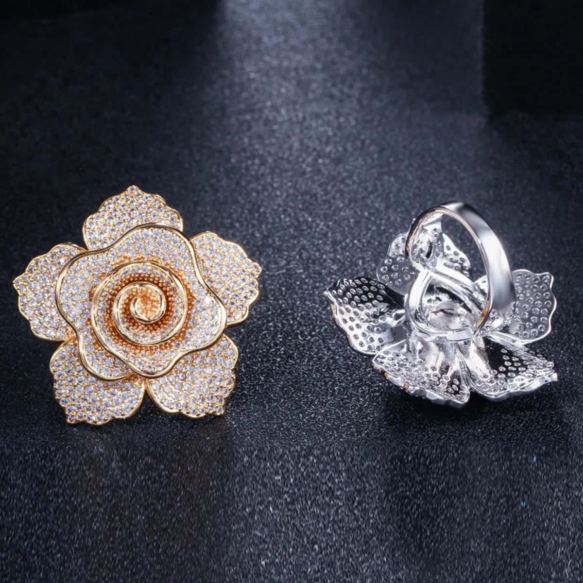 Lady Flower Copper Plating Inlay Zircon White Gold Plated Rhodium Plated Rings