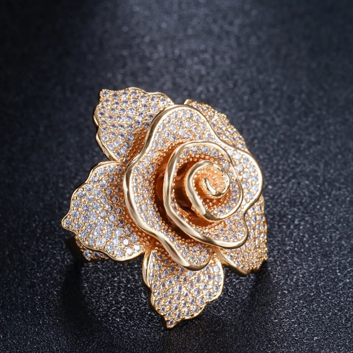 Lady Flower Copper Plating Inlay Zircon White Gold Plated Rhodium Plated Rings