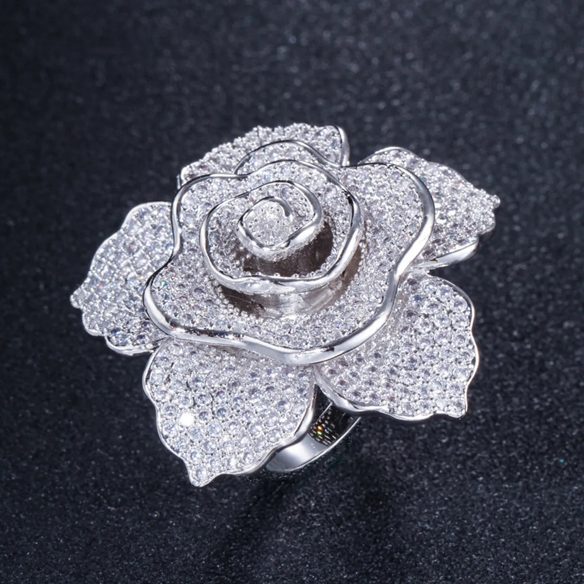 Lady Flower Copper Plating Inlay Zircon White Gold Plated Rhodium Plated Rings