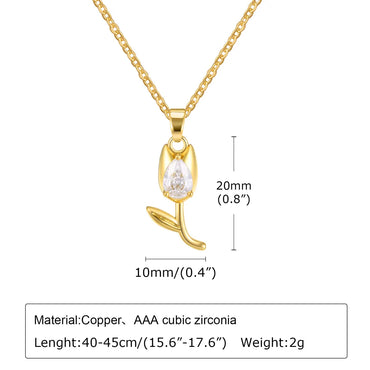 Lady Flower Stainless Steel Plating Inlay Zircon Gold Plated Pendant Necklace