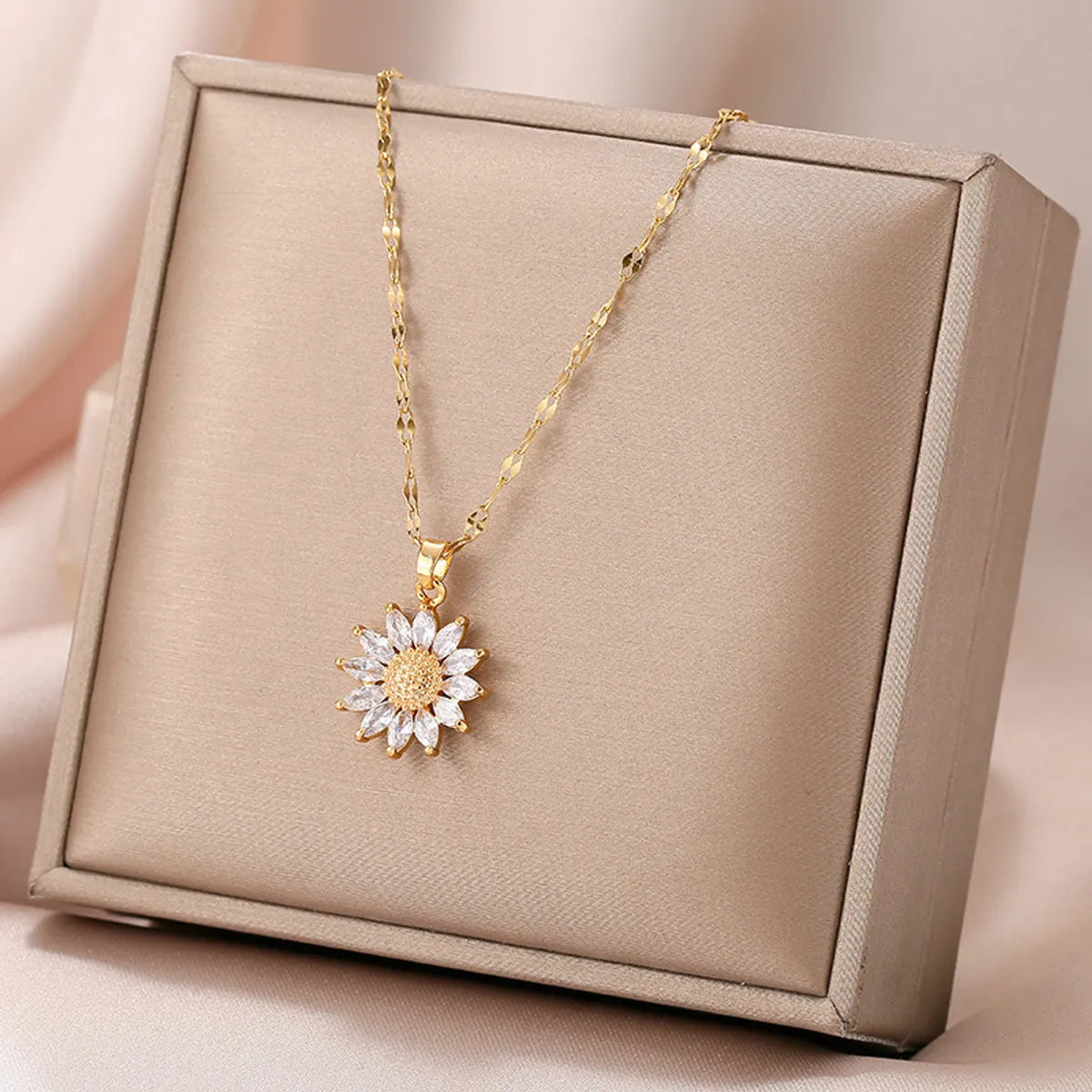 Lady Flower Titanium Steel Plating Inlay Artificial Gemstones Pendant Necklace