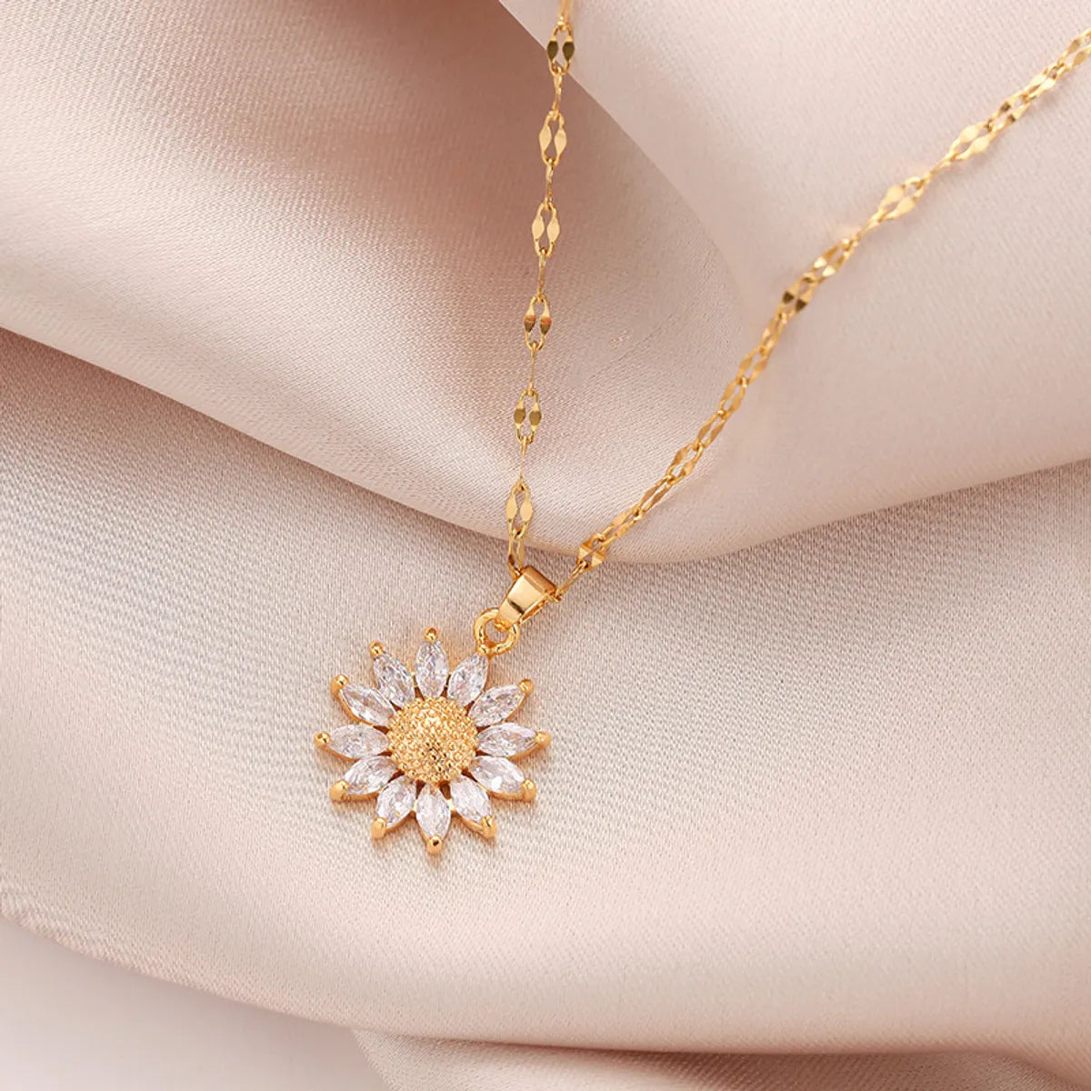 Lady Flower Titanium Steel Plating Inlay Artificial Gemstones Pendant Necklace