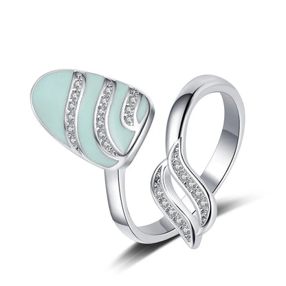 Lady Geometric Copper Plating Inlay Zircon White Gold Plated Rings