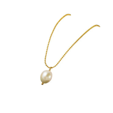 Lady Geometric Imitation Pearl Titanium Steel Pendant Necklace