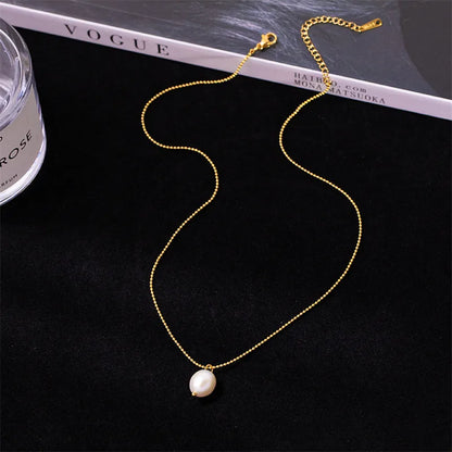 Lady Geometric Imitation Pearl Titanium Steel Pendant Necklace