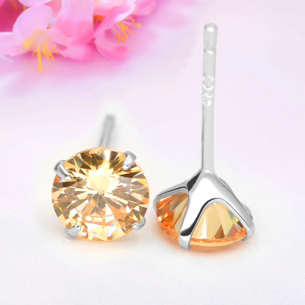 Lady Geometric Silver Gem Ear Studs 1 Pair