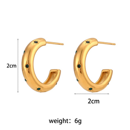 Lady Geometric Stainless Steel Hoop Earrings Plating Zircon Stainless Steel Earrings