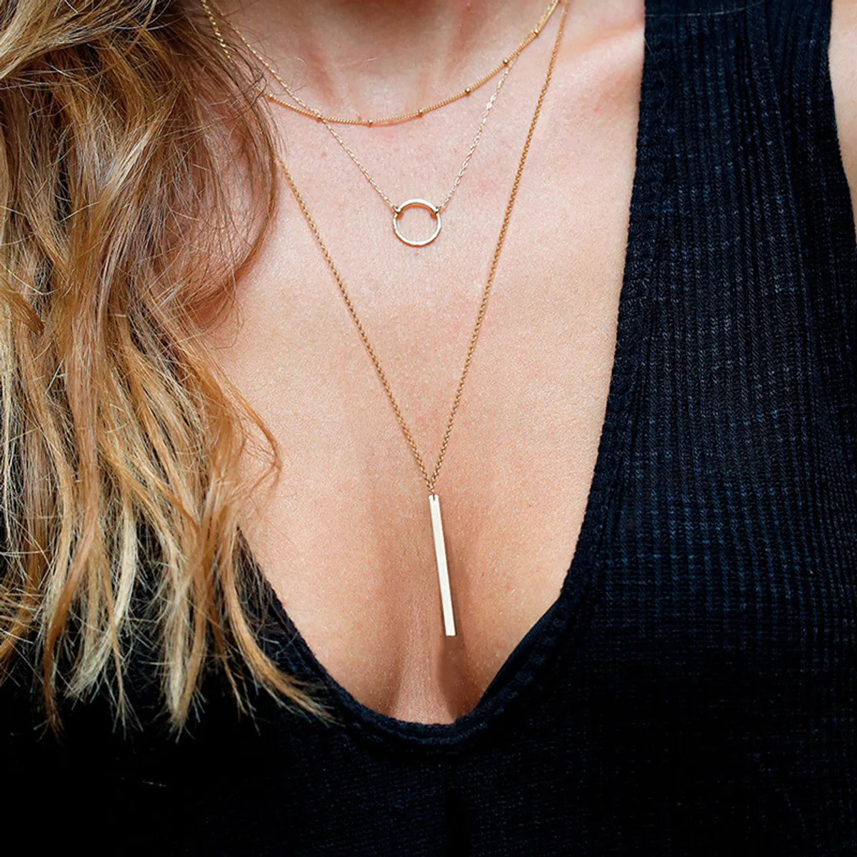 Lady Geometric Stainless Steel Plating Layered Necklaces