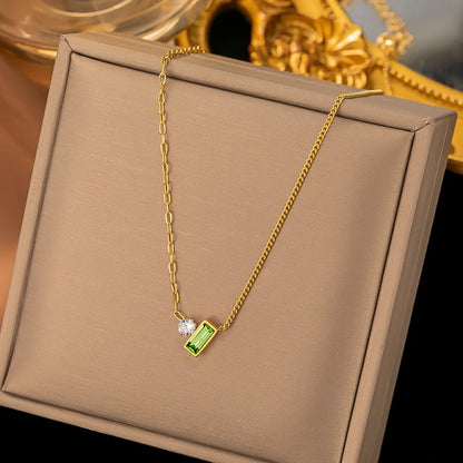 Lady Geometric Titanium Steel Plating Inlay Zircon Pendant Necklace