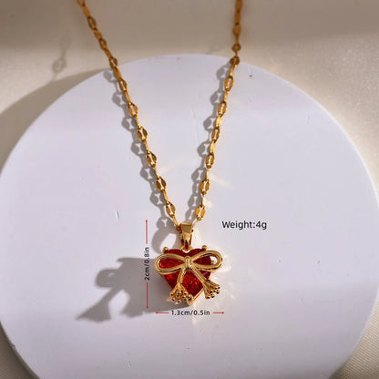 Lady Heart Shape Bow Knot Copper Plating Pendant Necklace