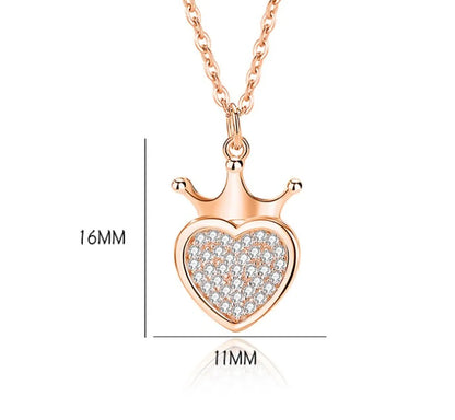 Lady Heart Shape Crown Sterling Silver Plating Inlay Zircon Pendant Necklace