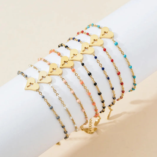 Lady Heart Shape Stainless Steel Enamel Bracelets