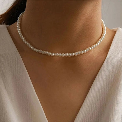 Lady Heart Shape Stainless Steel Imitation Pearl Shell Beaded Plating Necklace