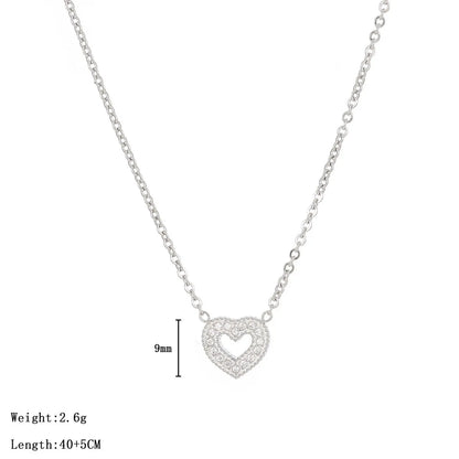 Wholesale Jewelry Lady Heart Shape 304 Stainless Steel Zircon White Gold Plated Gold Plated Plating Inlay Pendant Necklace