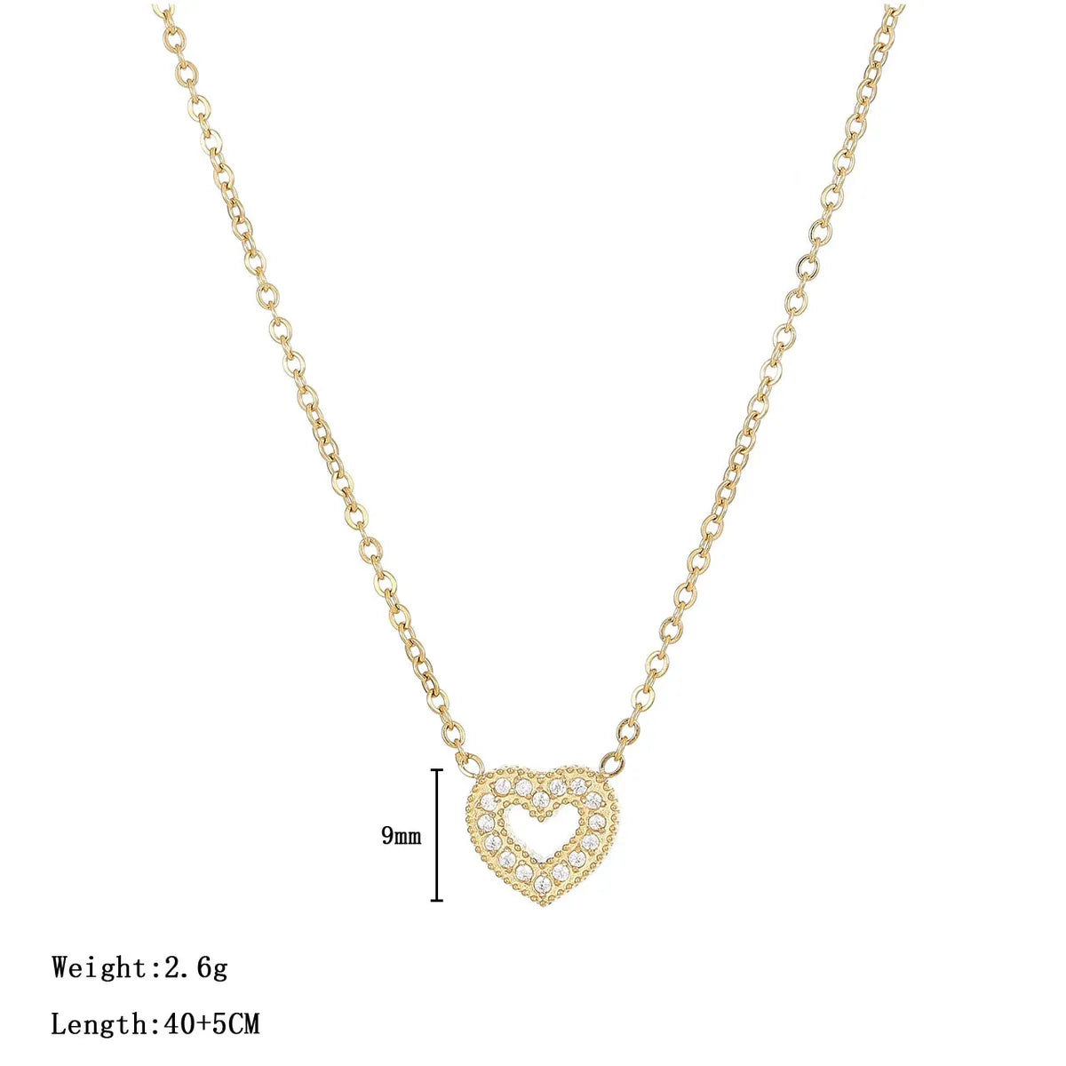 Wholesale Jewelry Lady Heart Shape 304 Stainless Steel Zircon White Gold Plated Gold Plated Plating Inlay Pendant Necklace