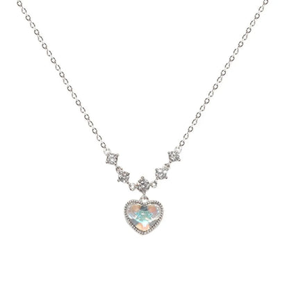 Lady Heart Shape Sterling Silver Artificial Gemstones Pendant Necklace In Bulk