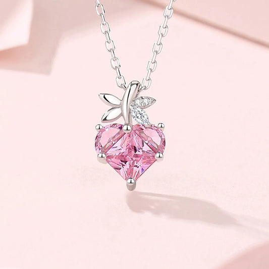 Lady Heart Shape Sterling Silver Inlay Zircon Pendant Necklace