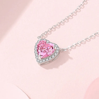 Lady Heart Shape Sterling Silver Inlay Zircon Pendant Necklace