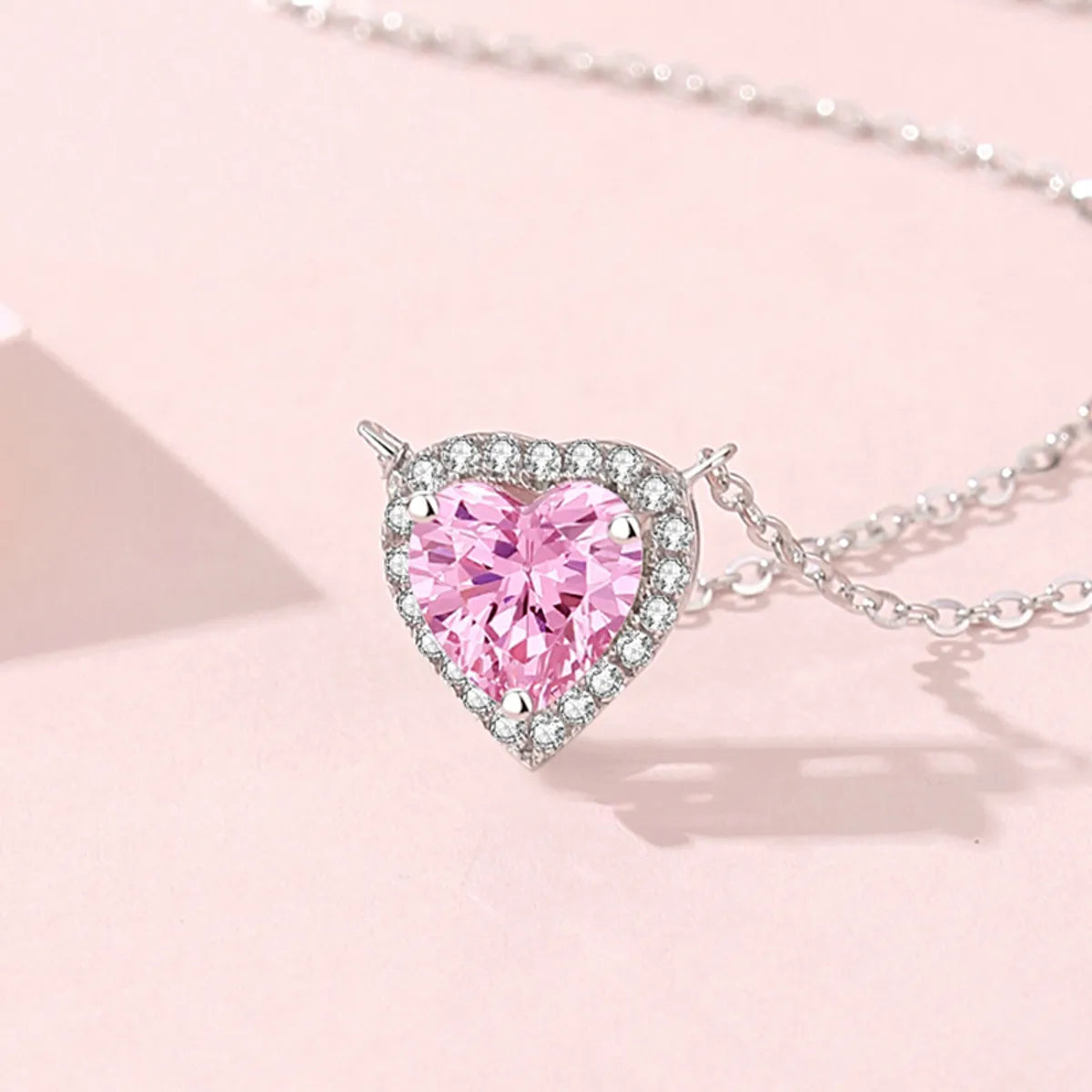 Lady Heart Shape Sterling Silver Inlay Zircon Pendant Necklace