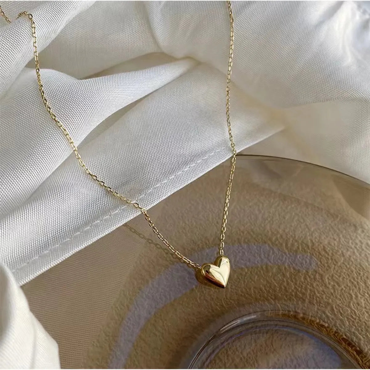 Lady Heart Shape Sterling Silver Plating 14k Gold Plated Necklace