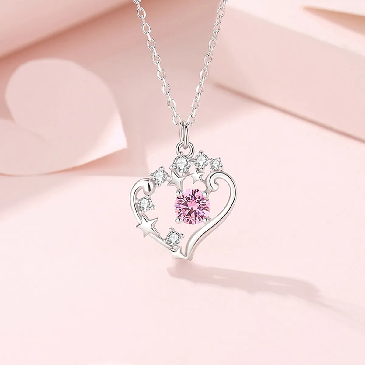 Lady Heart Shape Sterling Silver Plating Inlay Zircon Pendant Necklace