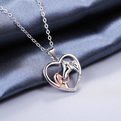 Lady Heart Shape Sterling Silver Plating Inlay Zircon White Gold Plated Pendant Necklace