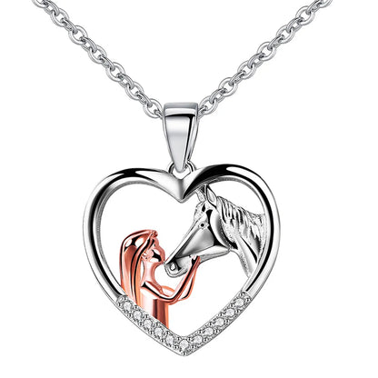 Lady Heart Shape Sterling Silver Plating Inlay Zircon White Gold Plated Pendant Necklace