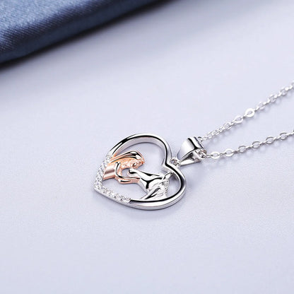 Lady Heart Shape Sterling Silver Plating Inlay Zircon White Gold Plated Pendant Necklace