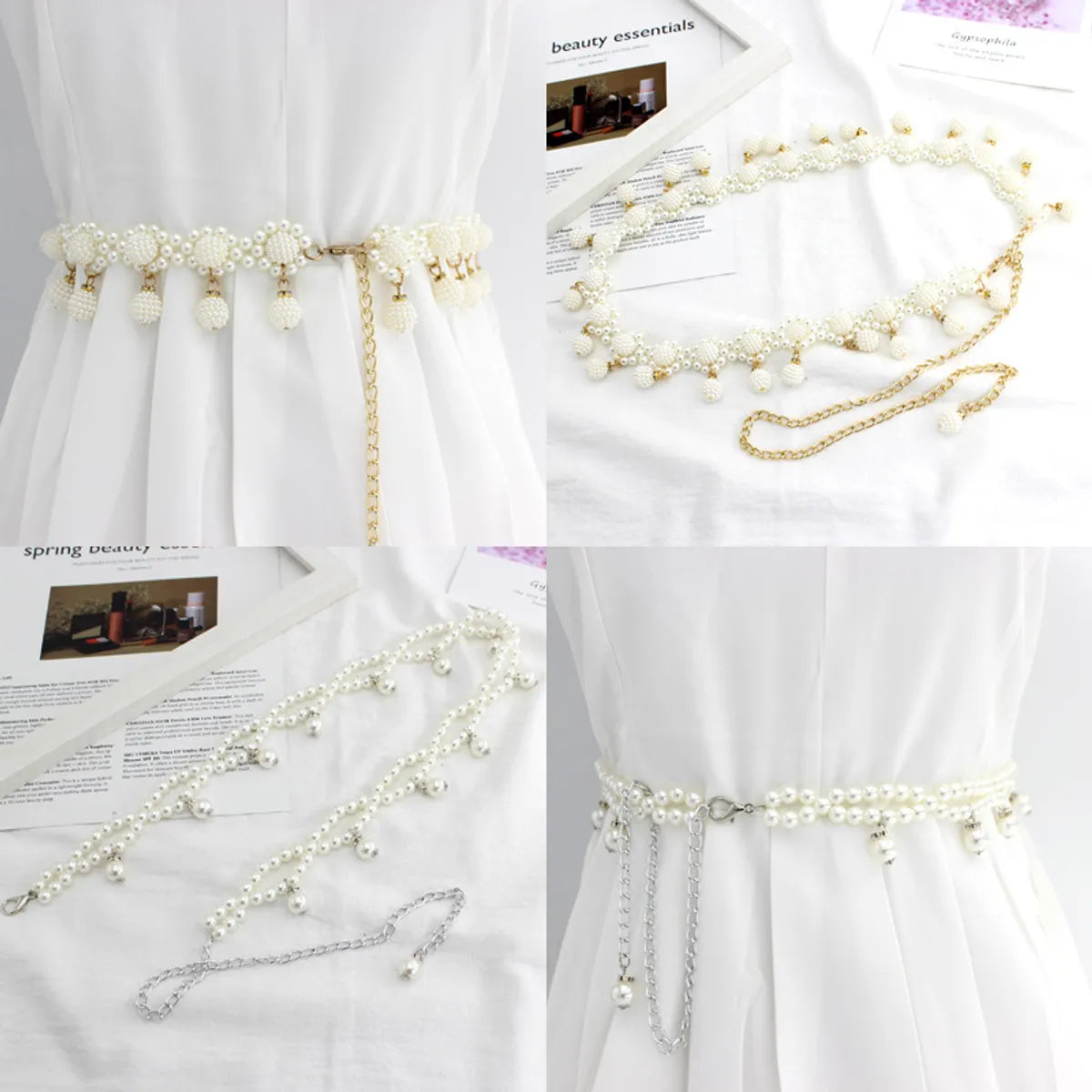 Lady Imitation Pearl Alloy Beaded Plating Women'S Corset Belts 1 Piece