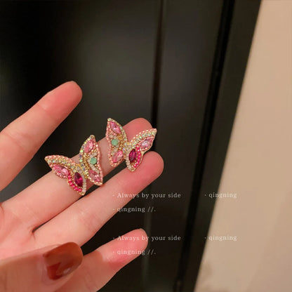 Lady Insect Butterfly Alloy Inlay Rhinestones Women's Ear Studs