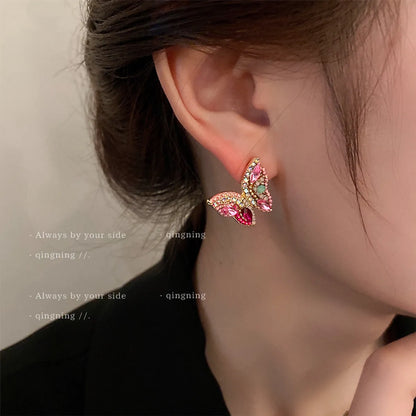 Lady Insect Butterfly Alloy Inlay Rhinestones Women's Ear Studs