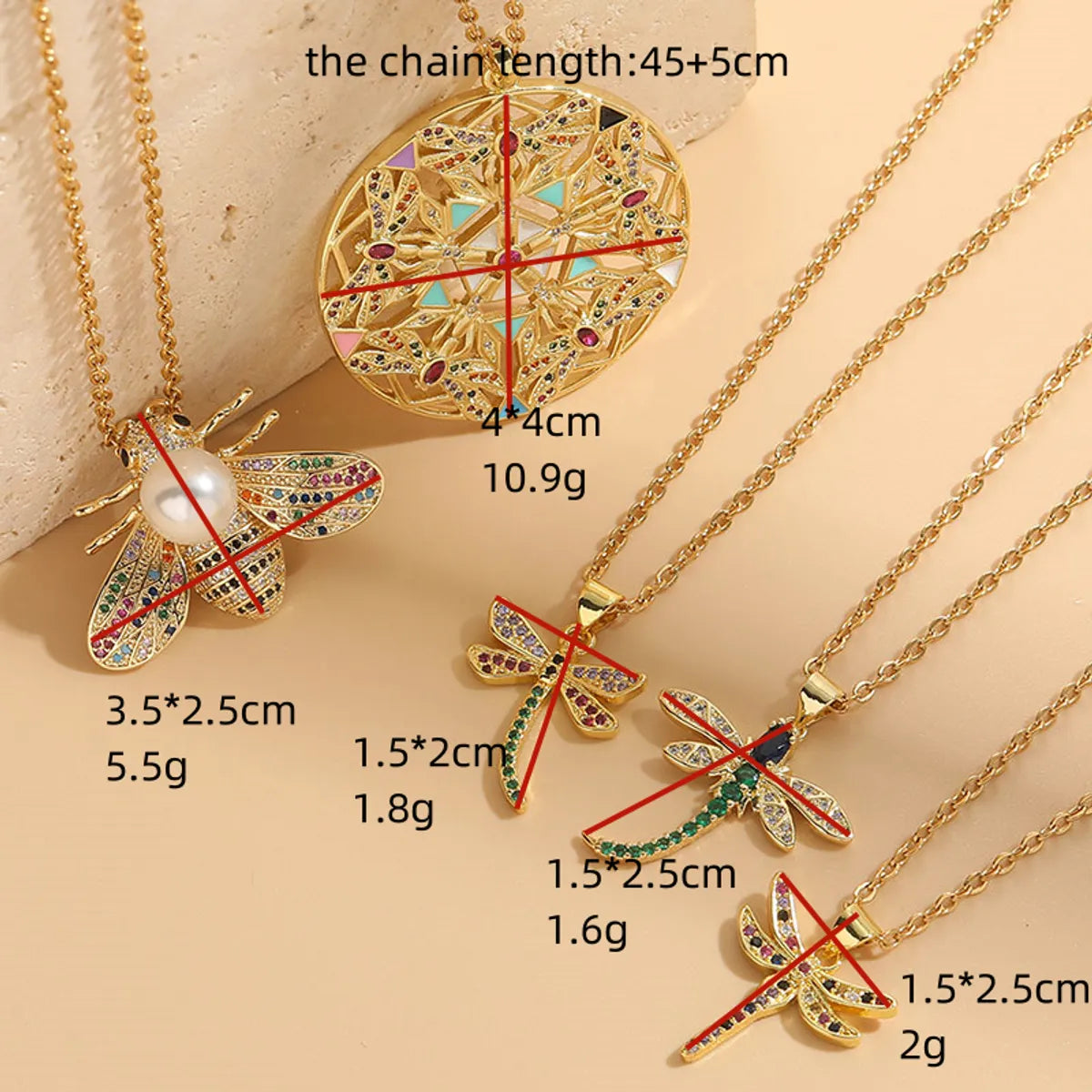 Lady Insect Titanium Steel Copper Irregular Plating Inlay Zircon 14k Gold Plated Pendant Necklace