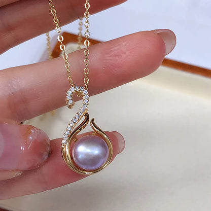 Lady Irregular Copper Inlay Freshwater Pearl Zircon Pendant Necklace