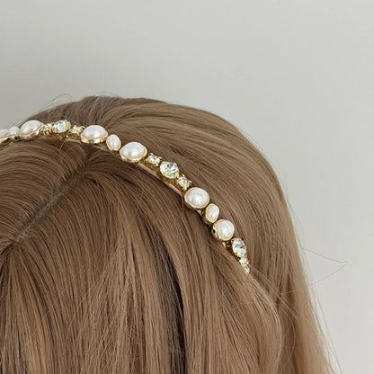 Lady Korean Style Geometric Alloy Inlay Artificial Pearls Zircon Hair Band