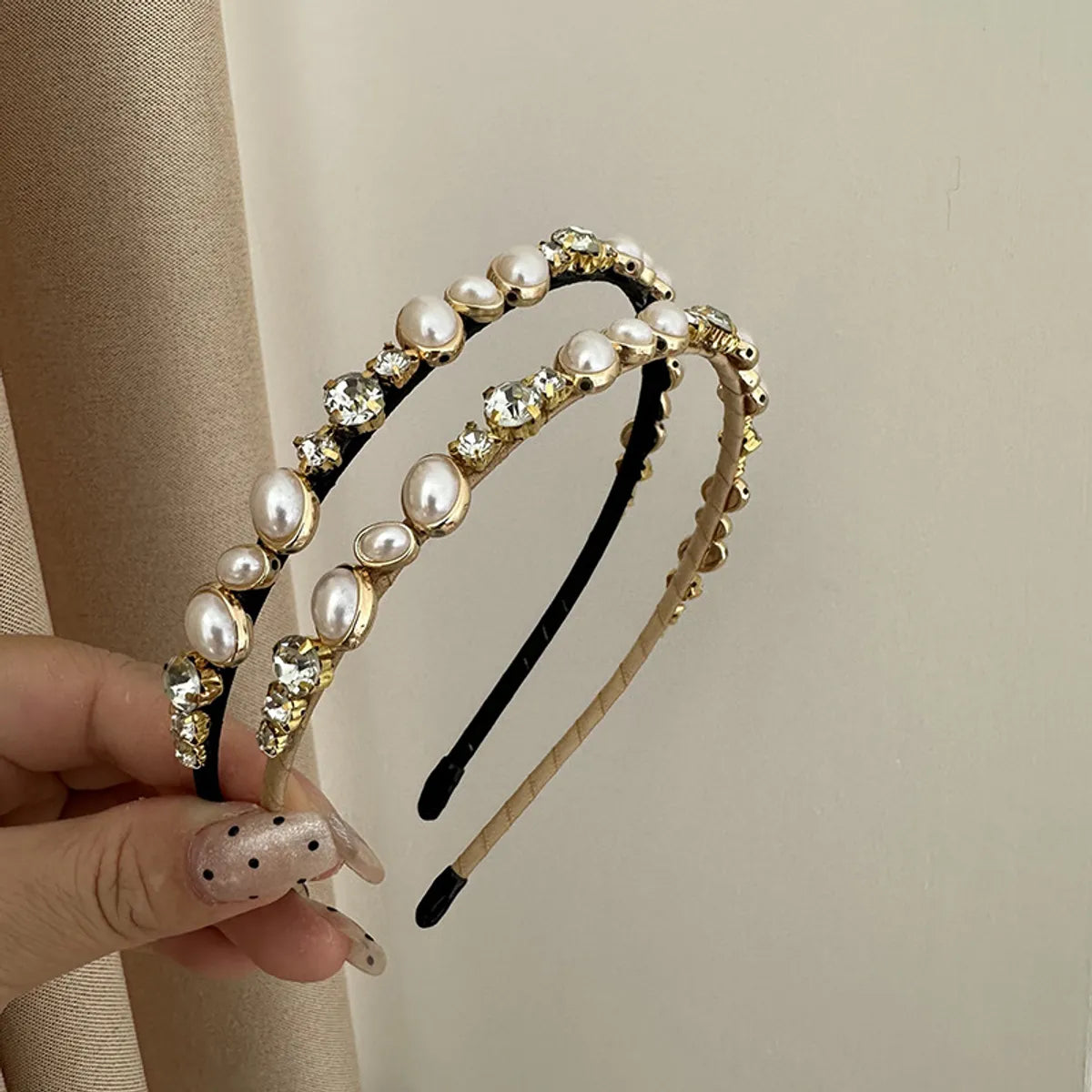 Lady Korean Style Geometric Alloy Inlay Artificial Pearls Zircon Hair Band