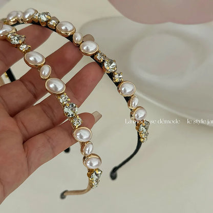 Lady Korean Style Geometric Alloy Inlay Artificial Pearls Zircon Hair Band