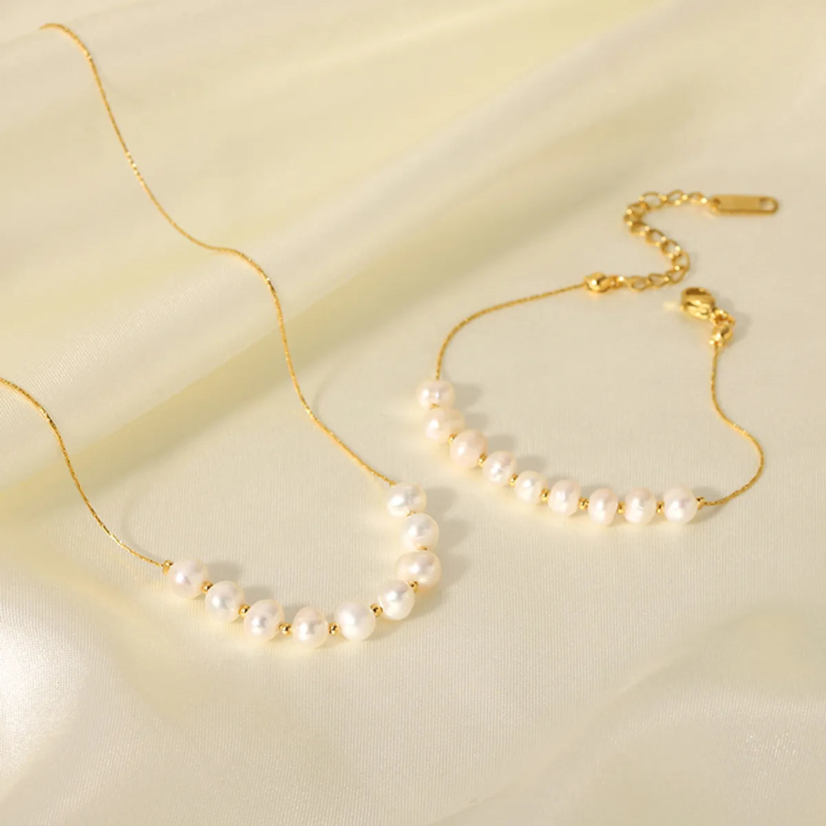 Lady Korean Style Geometric Stainless Steel Freshwater Pearl Plating 18k Gold Plated Bracelets Necklace