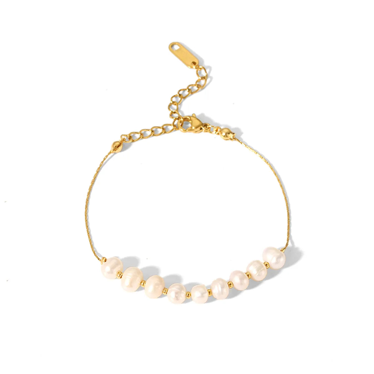 Lady Korean Style Geometric Stainless Steel Freshwater Pearl Plating 18k Gold Plated Bracelets Necklace