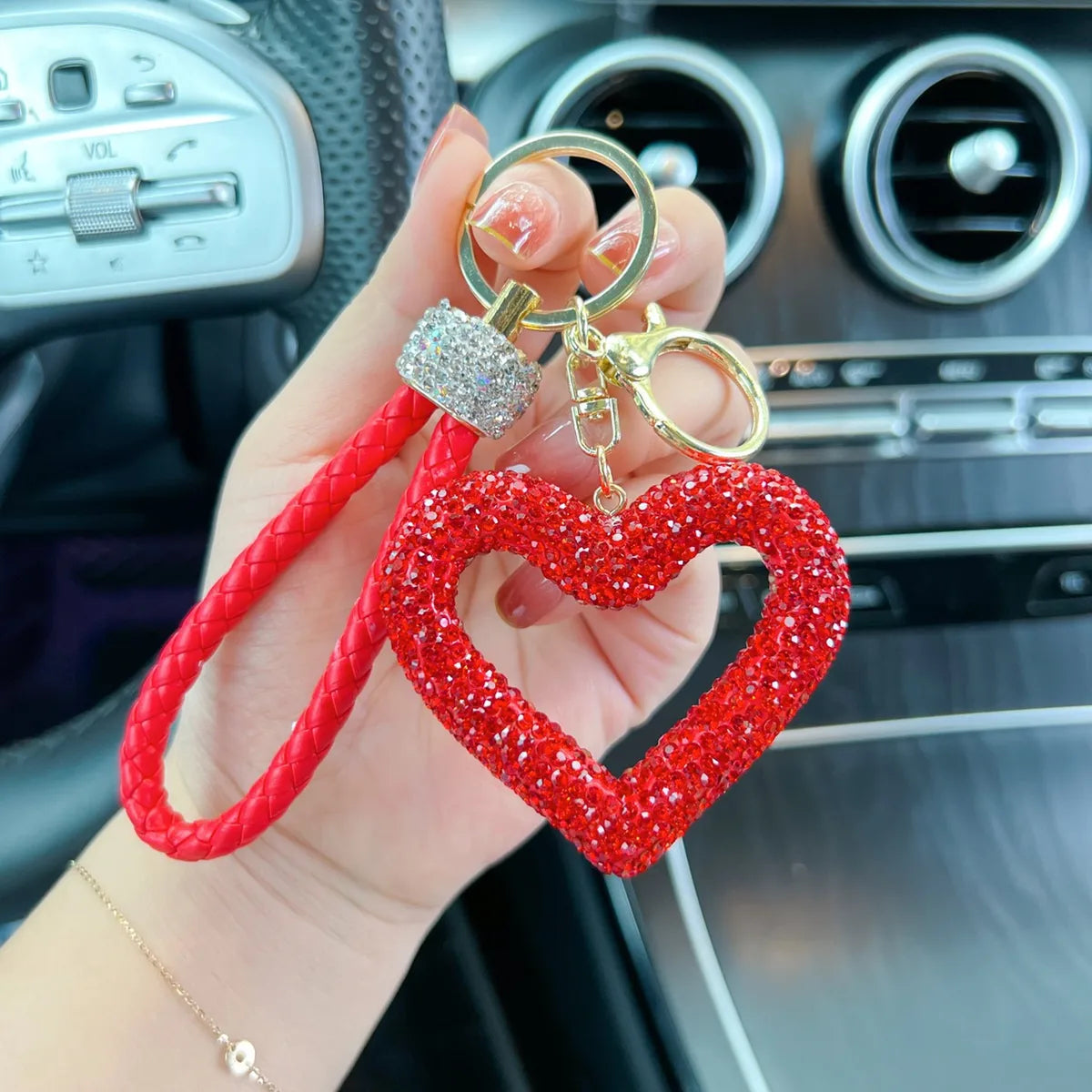 Lady Korean Style Heart Shape Pu Leather Clay Women'S Bag Pendant Keychain