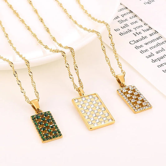 Lady Lattice Titanium Steel Plating Inlay Rhinestones Pendant Necklace 1 Piece