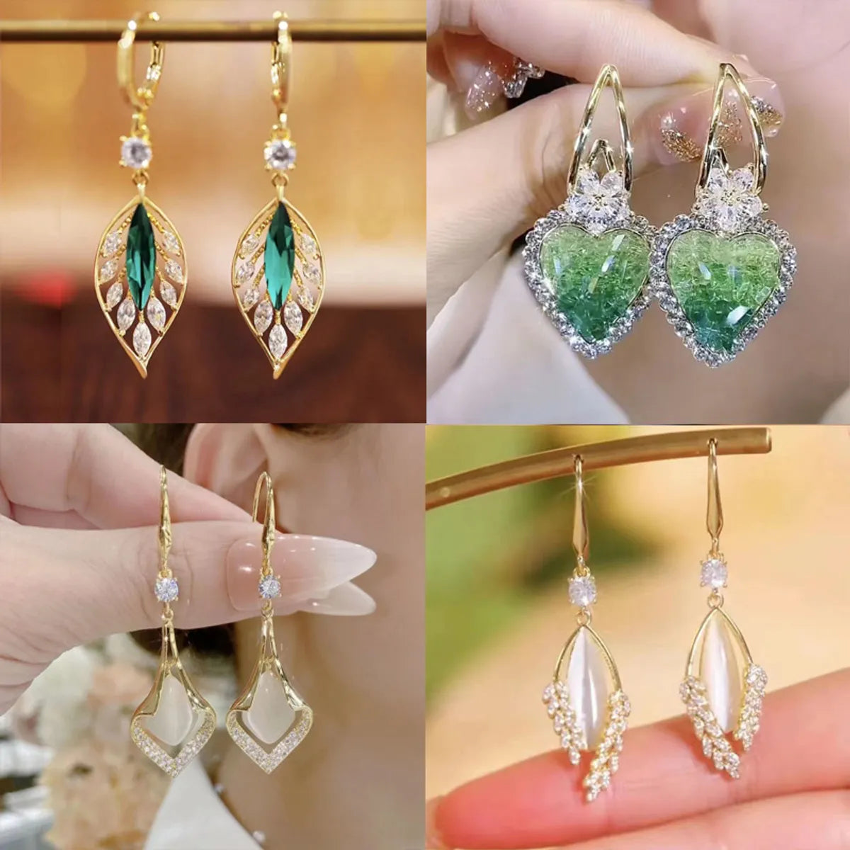 Lady Leaf Artificial Crystal Alloy Inlay Zircon Women'S Drop Earrings