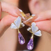 Lady Leaf Artificial Crystal Alloy Inlay Zircon Women'S Drop Earrings