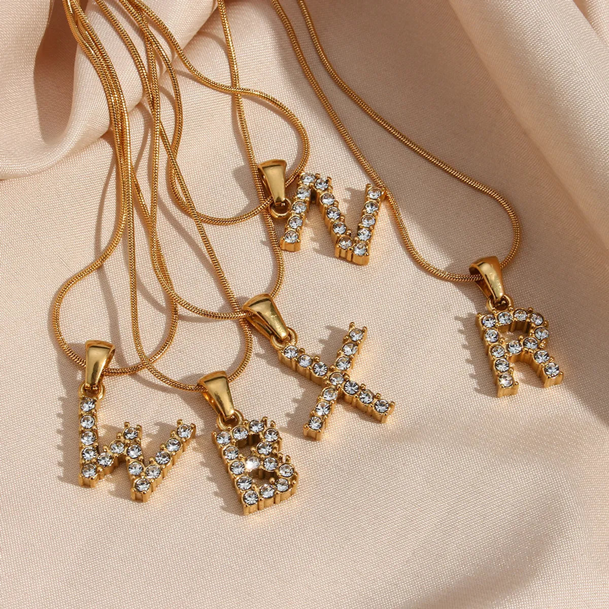 Lady Letter Stainless Steel Necklace Plating Zircon Stainless Steel Necklaces